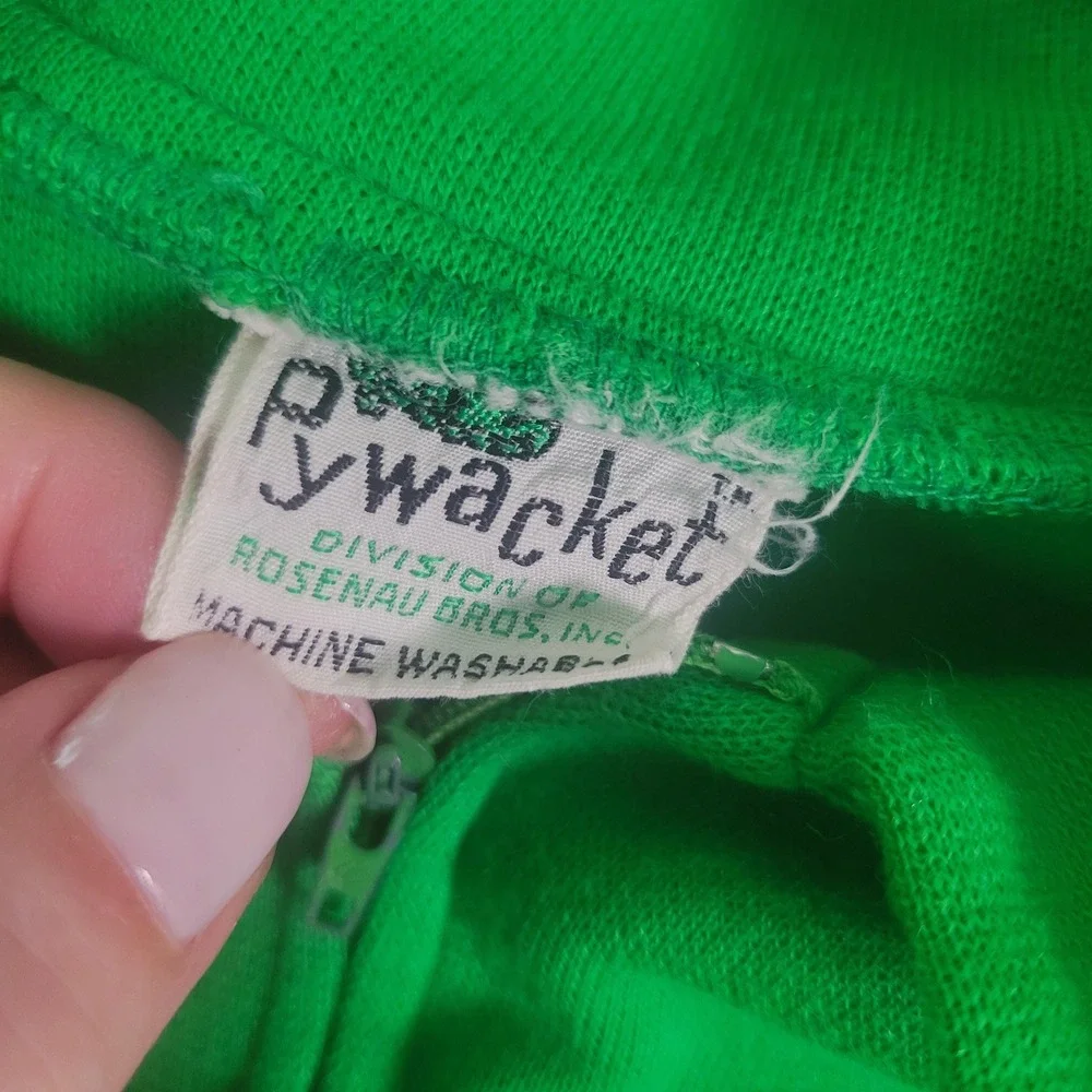 Vintage Girls Large Green Mod Knit Zip Front Drop Waist Dress 1960s Play Dress